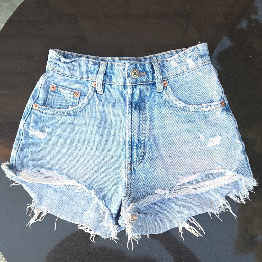 Zara Light Blue Distressed Jean Shorts